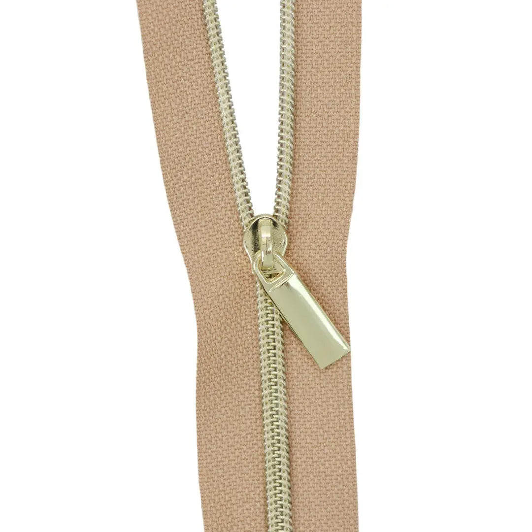 Natural #3 Nylon Gold Coil Zippers: 3 Yards with 9 Pulls - Linda's Electric Quilters