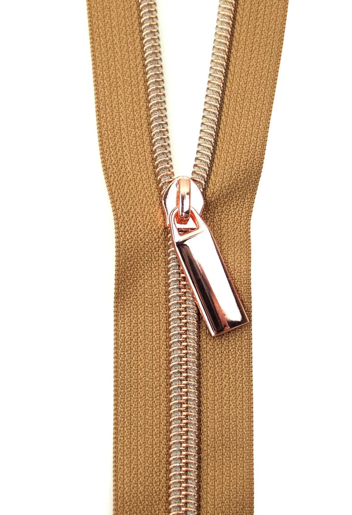 Natural #5 Nylon Rose Gold Coil Zippers: 3 Yards with 9 Pulls - Linda's Electric Quilters