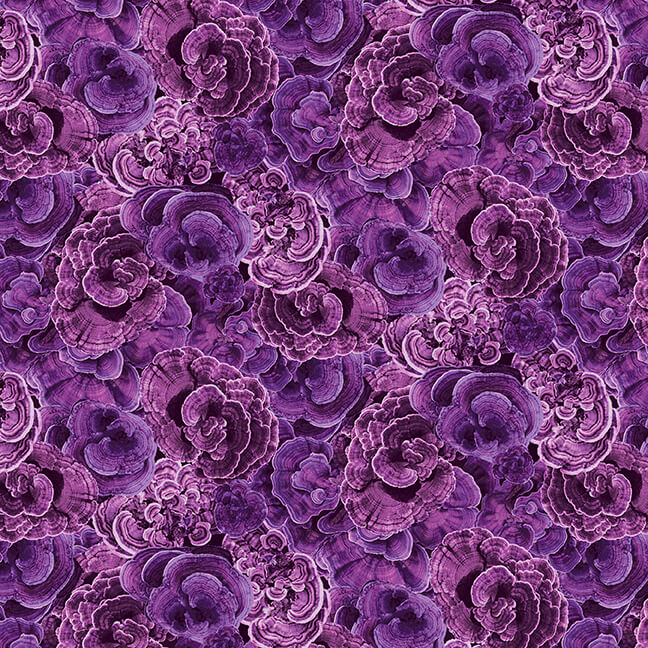 Natural Beauties Tree Mushroom Purple Cotton 44"/45" Fabric Per Yard
