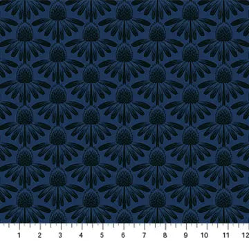 Navy Blue Echinacea Indelible by Anna Maria for Northcott Cotton 44"/45" Fabric Per Yard - Linda's Electric Quilters