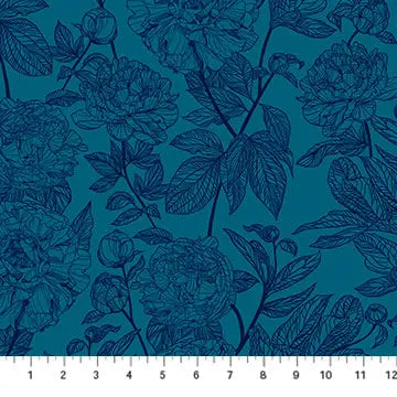 Navy Blue Peonies Indelible by Anna Maria for Northcott Cotton 44"/45" Fabric Per Yard - Linda's Electric Quilters