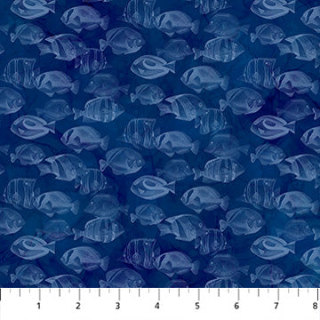 Navy Fish Blender Coral Reef 44"/45" Cotton Fabric Per Yard