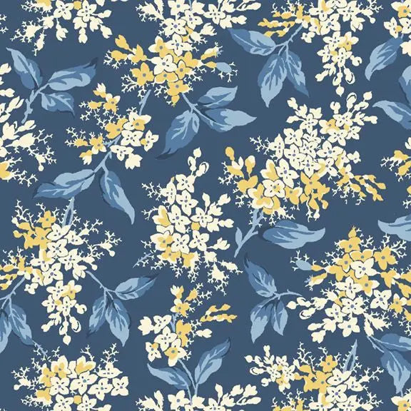 Navy Floral Branches Cotton Wideback Fabric per yard Marcus Fabrics