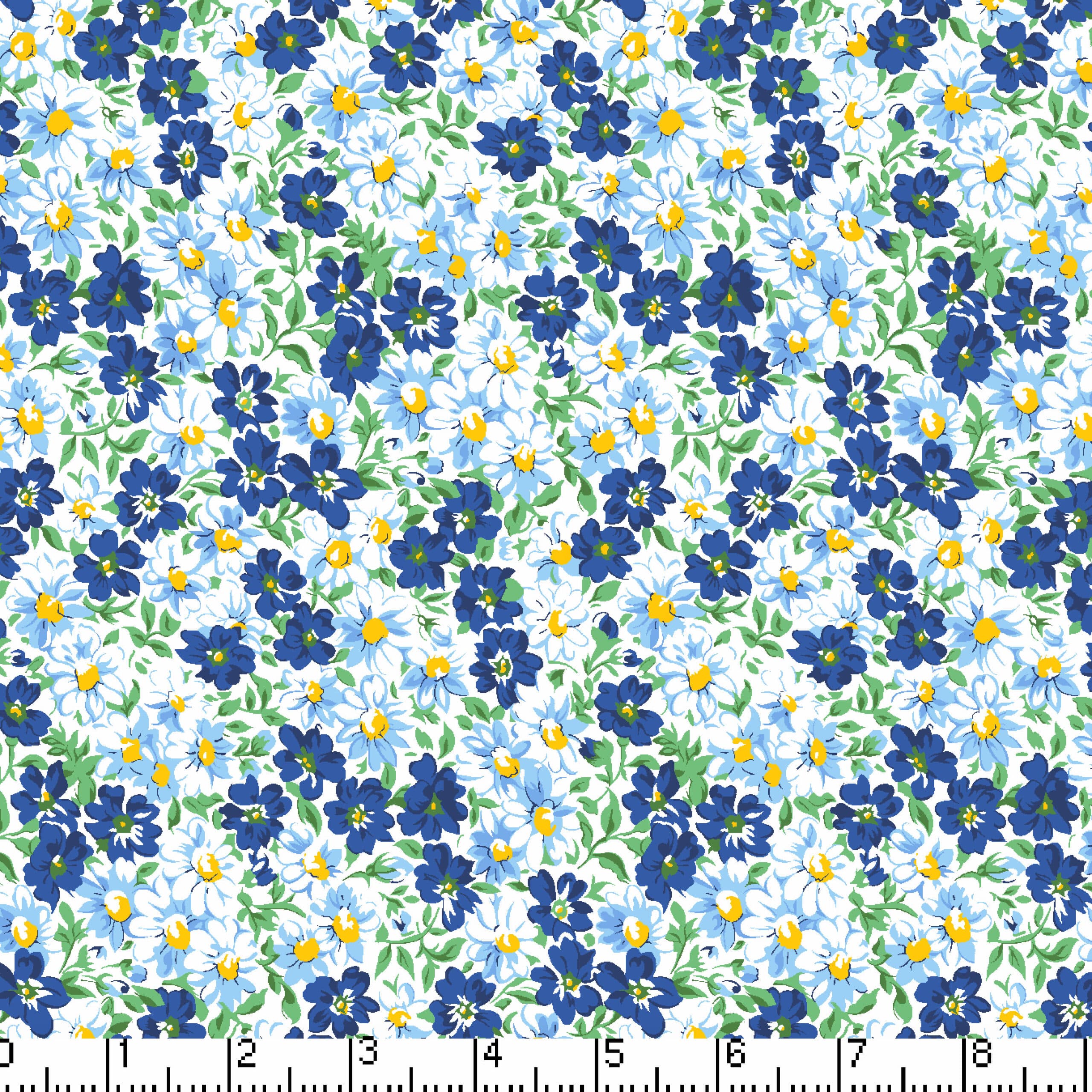 Navy Flower Patch 45" Wide Cotton Fabric Per Yard