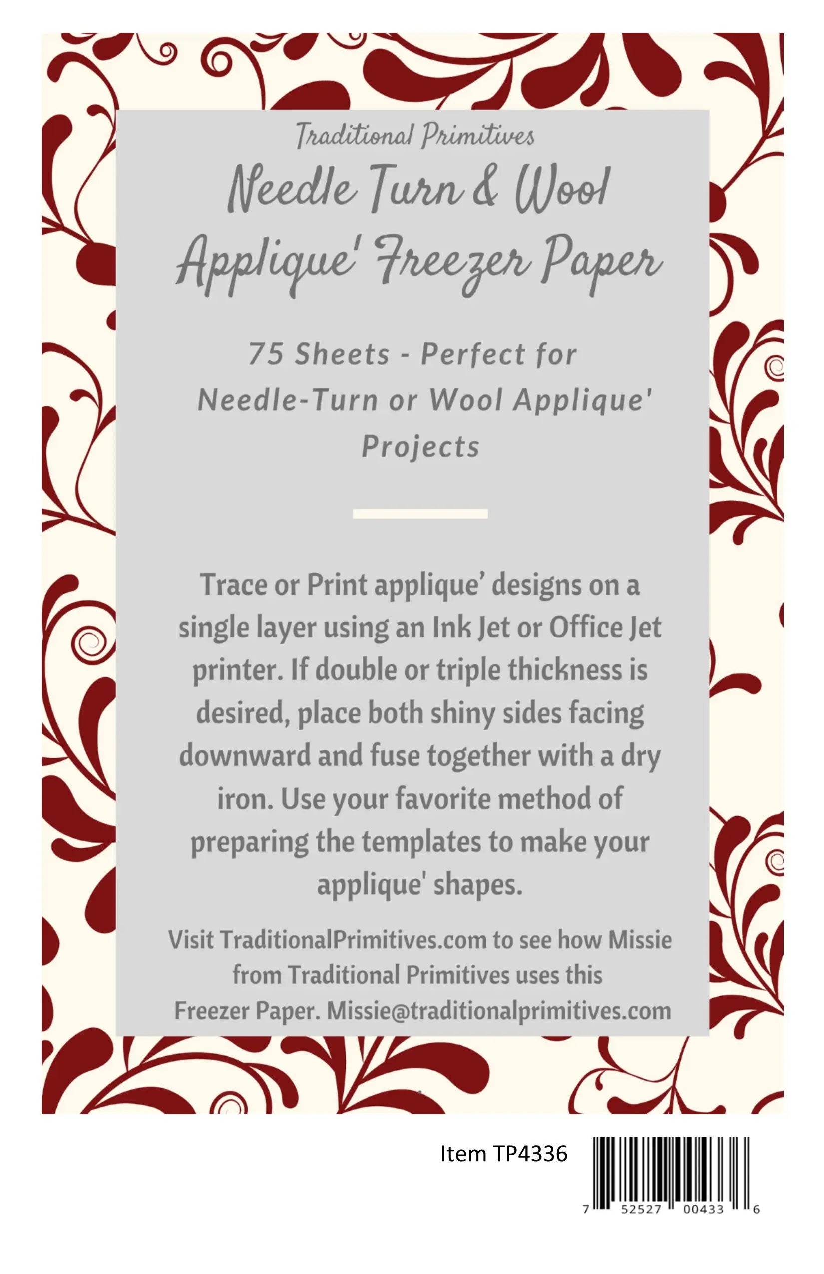 Needle Turn & Wool Applique Freezer Paper - Linda's Electric Quilters