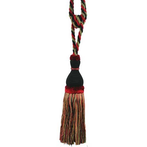 Newport Collection - 10-inch Single Tassel Tieback - BT-6004-02-36 Black and Olive Green
