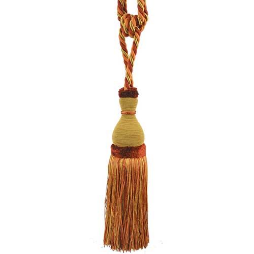 Newport Collection - 10-inch Single Tassel Tieback - BT-6004-10-88 Gold and Dark Brick