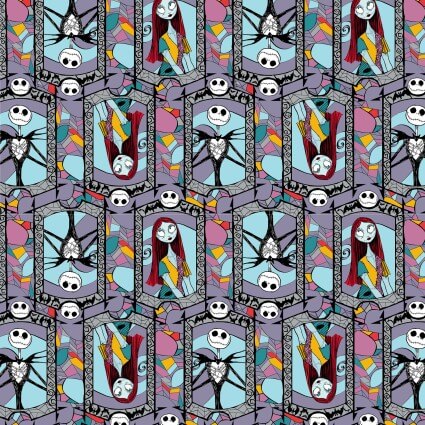 Nightmare Before Christmas Jack and Sally licensed quilting fabric, character print on cotton, sold by the yard