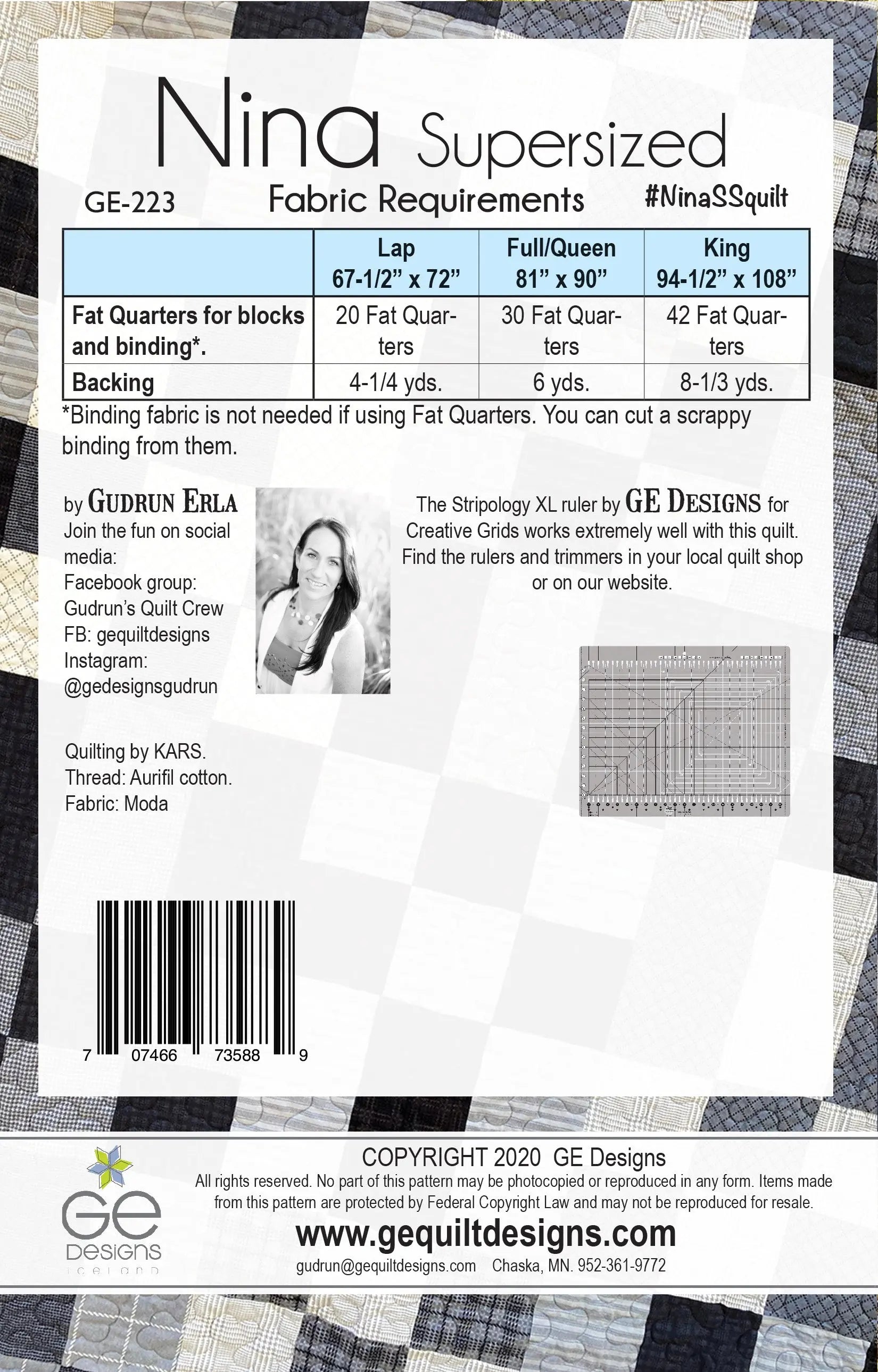 Nina Supersized - Fat Quarter Pattern 223 GE Designs