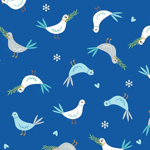 Noah's Journey - Doves of Peace - Royal Blue 44" / 45" Fabric Per Yard The Fabric Company