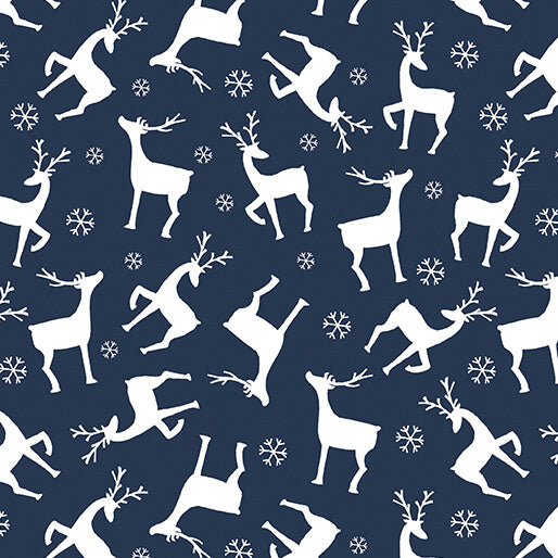 Nordic Cabin - Deer - Navy 44" / 45" Fabric Per Yard