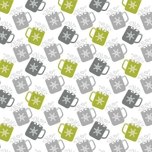 Nordic Cabin - Nordic Mugs - Lime/Grey Metallic 44" / 45" Fabric Per Yard