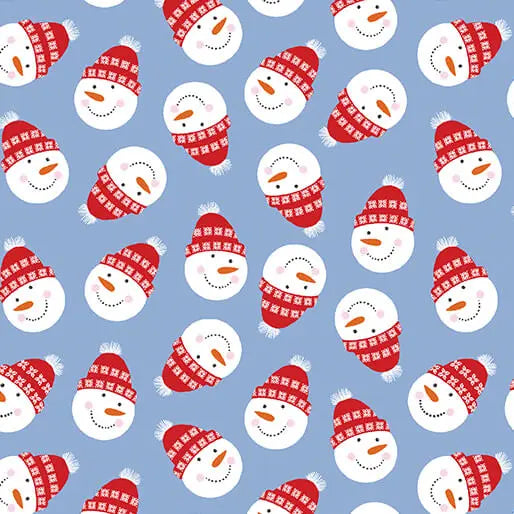 Nordic Cabin - Snowman Frolic - Blue 44" / 45" Fabric Per Yard The Fabric Company
