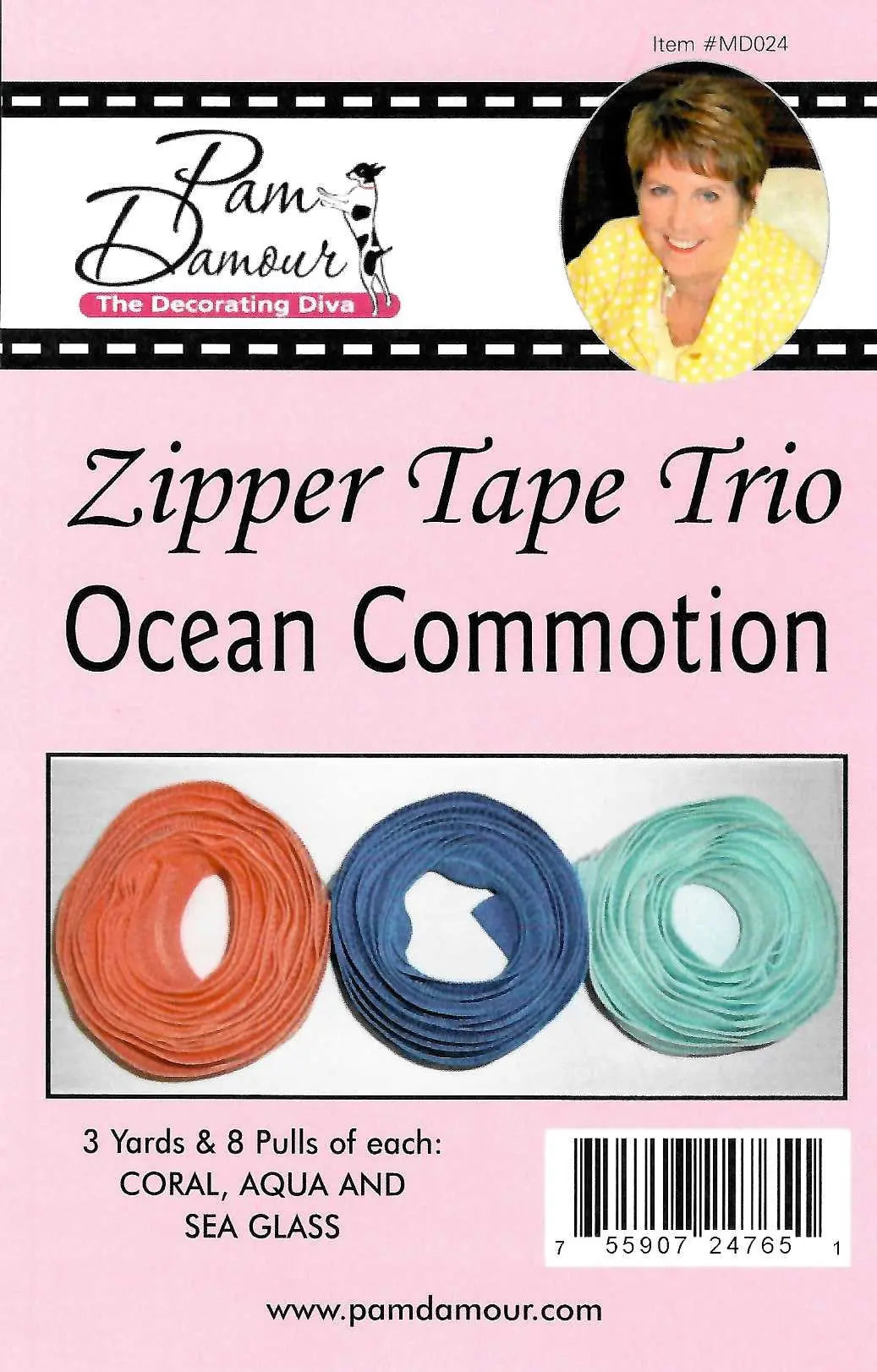 Ocean Commotion 3 yards of Reversible Coil Zipper Tape with 8 Slides Checker Distributor