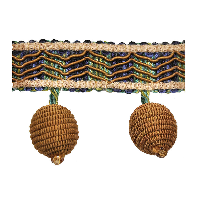 Odyssey Collection - 1 1/2" Ball Fringe (25 Yard Roll) - BF-4030-38/04 Green, Blue and Tan