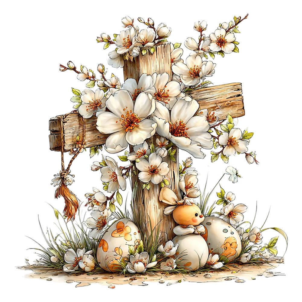 Old Rugged Floral Cross Fabric Panel 1