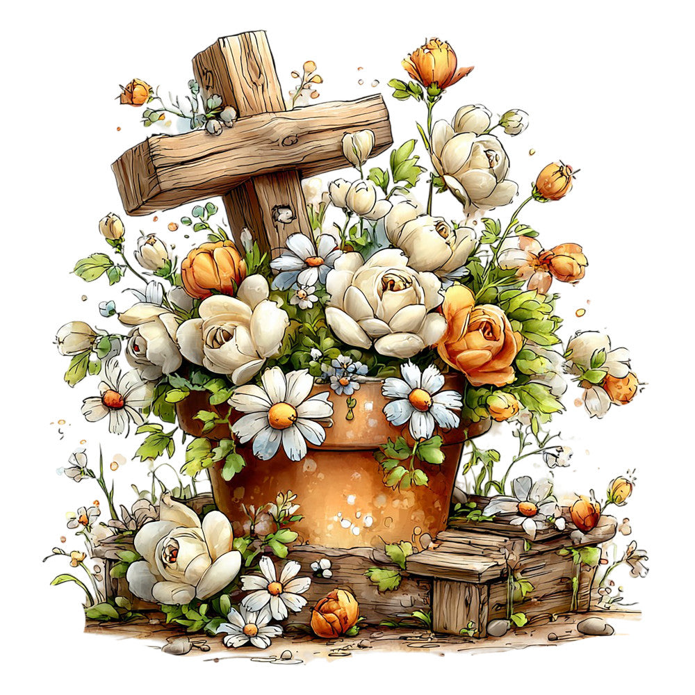 Old Rugged Floral Cross Fabric Panel 10