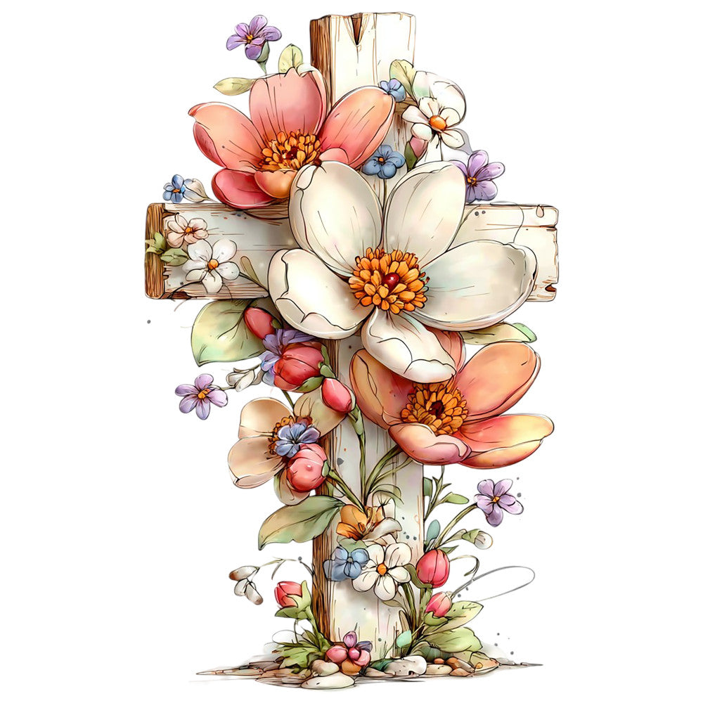 Old Rugged Floral Cross Fabric Panel 18