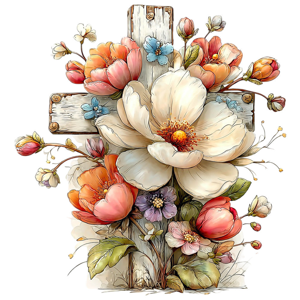Old Rugged Floral Cross Fabric Panel 19