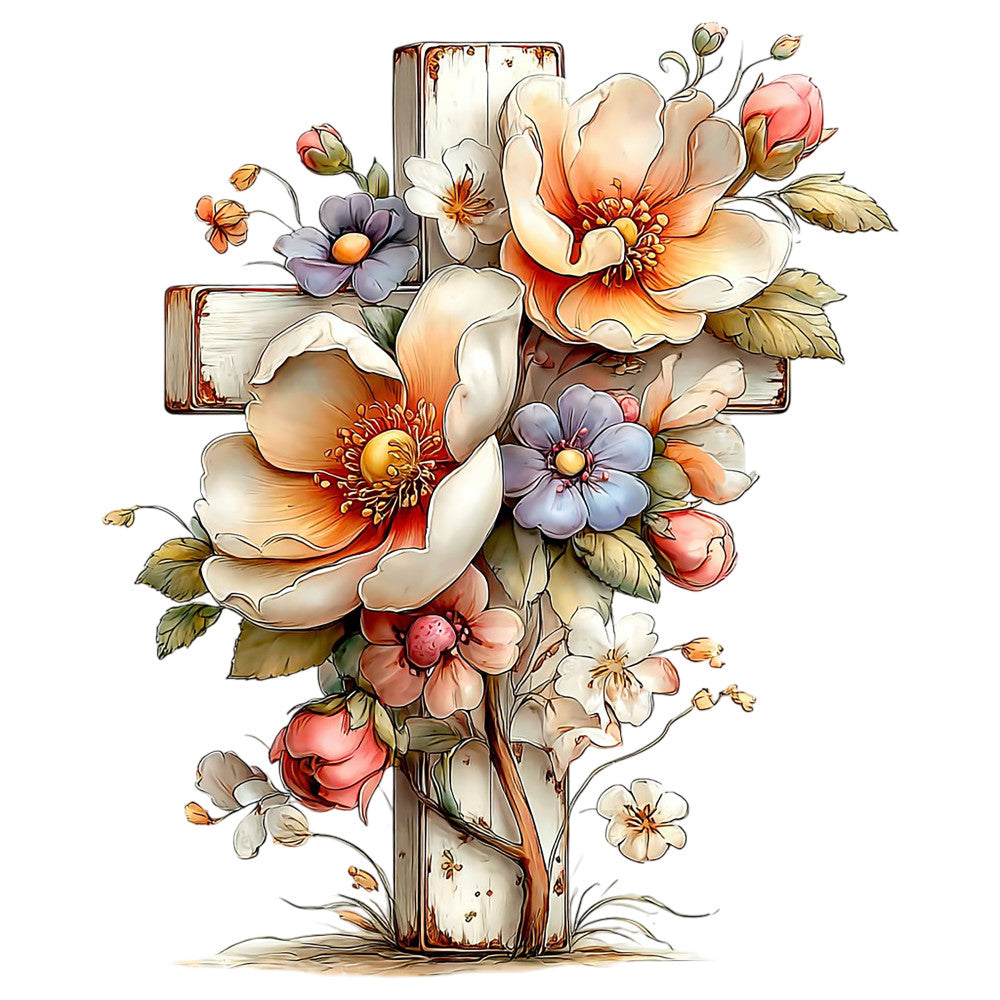 Old Rugged Floral Cross Fabric Panel 20