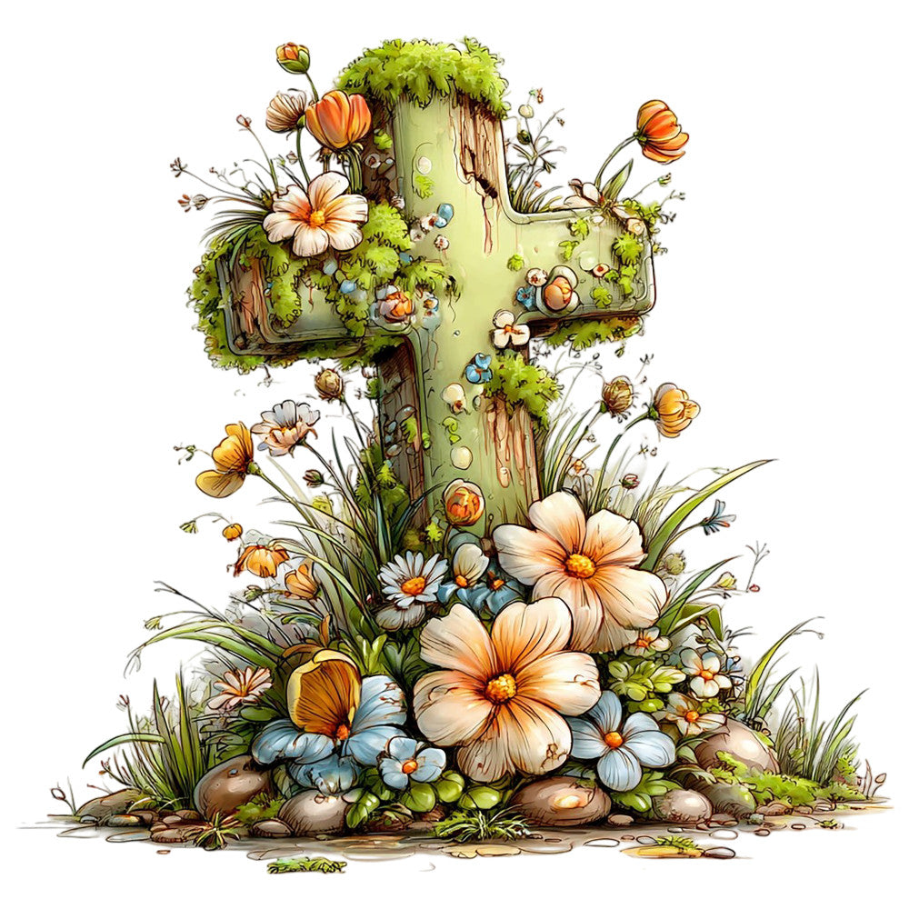 Old Rugged Floral Cross Fabric Panel 29