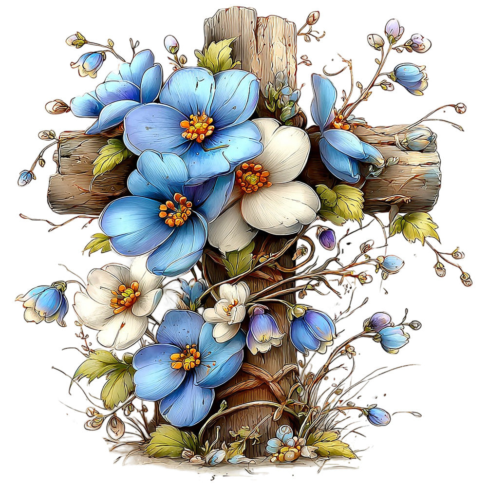 Old Rugged Floral Cross Fabric Panel 3
