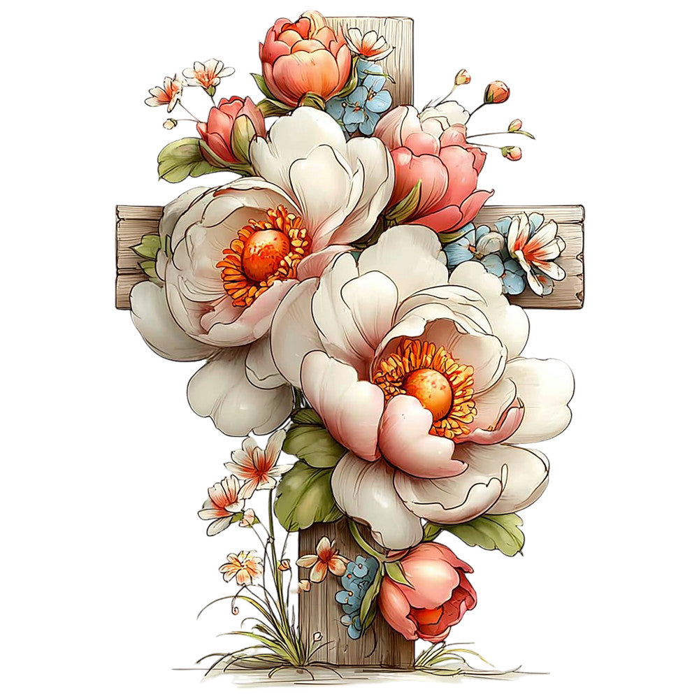 Old Rugged Floral Cross Fabric Panel 32