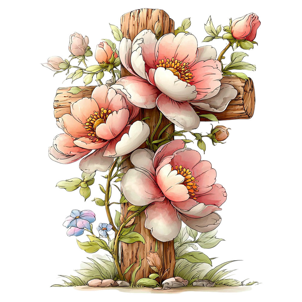 Old Rugged Floral Cross Fabric Panel 33 QuiltingFabricPanels