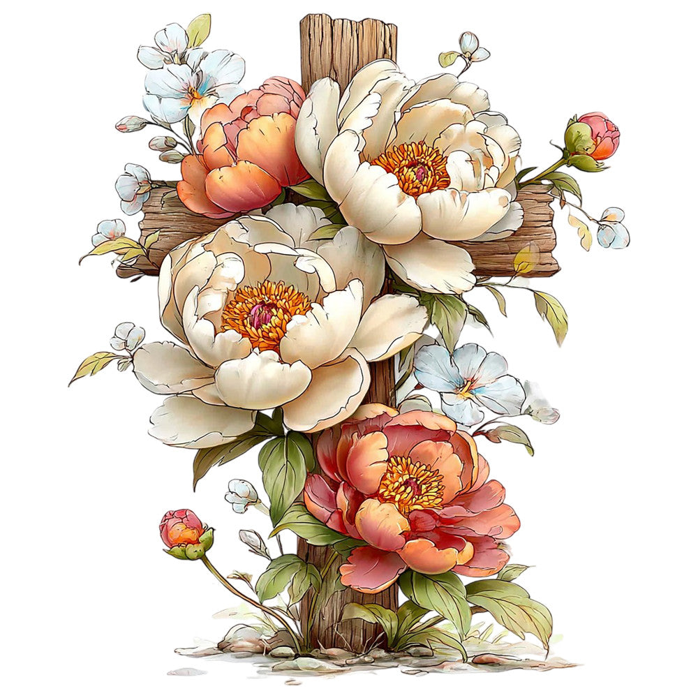 Old Rugged Floral Cross Fabric Panel 34