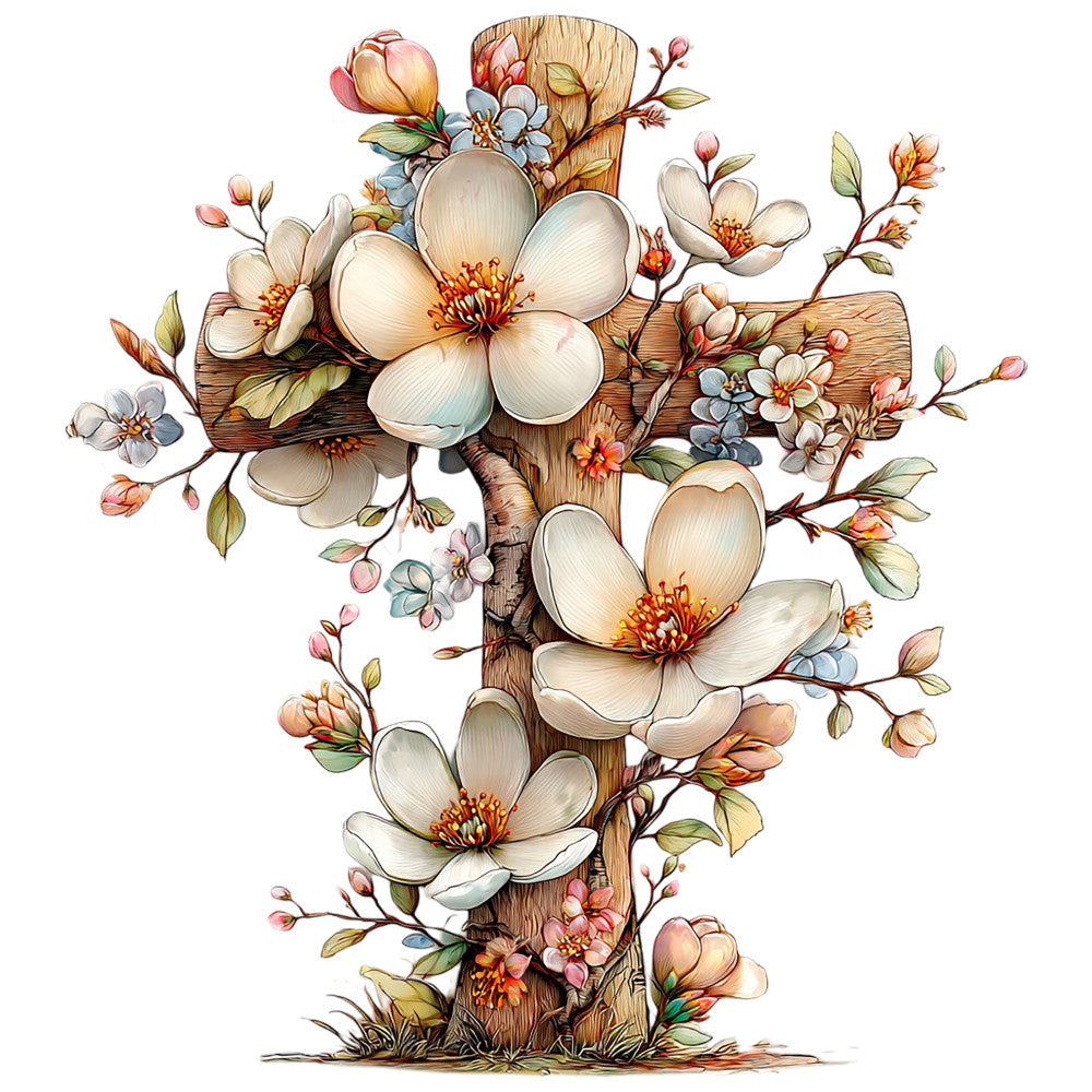 Old Rugged Floral Cross Fabric Panel 6