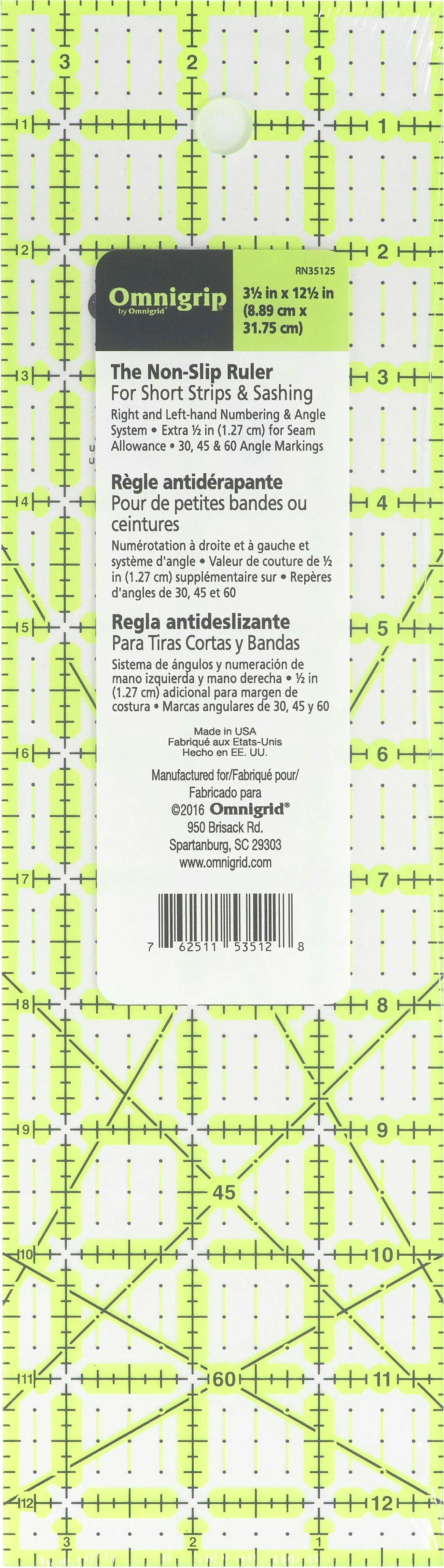 Omnigrid Omnigrip 3-1/2in x 12-1/2in Ruler - Linda's Electric Quilters