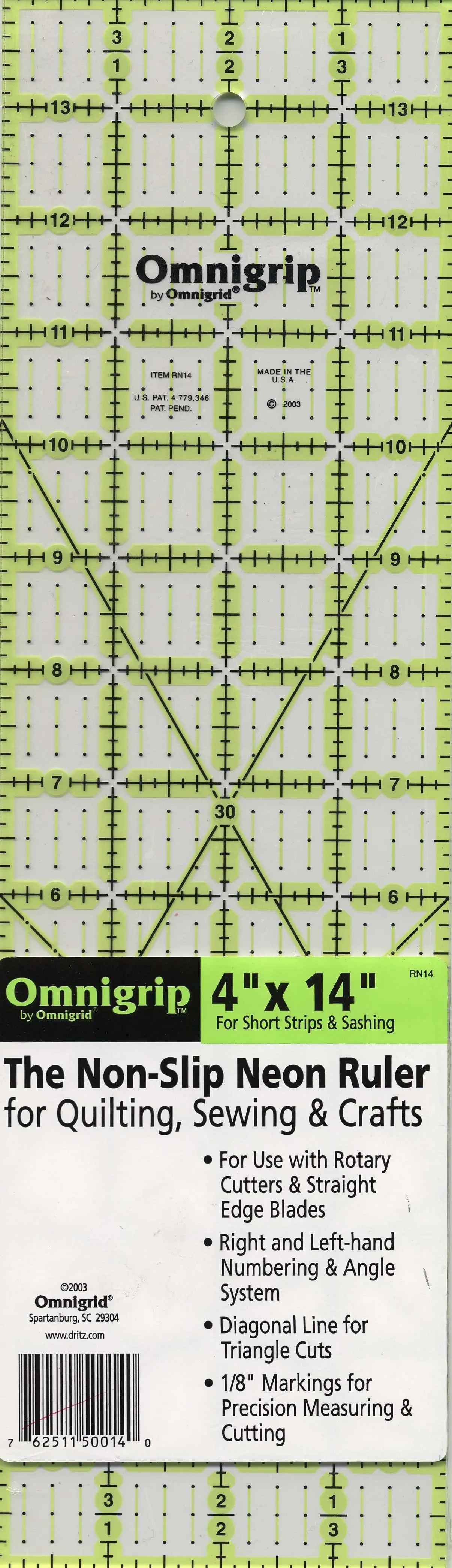 Omnigrid Omnigrip Neon Ruler 4in x 14in - Linda's Electric Quilters