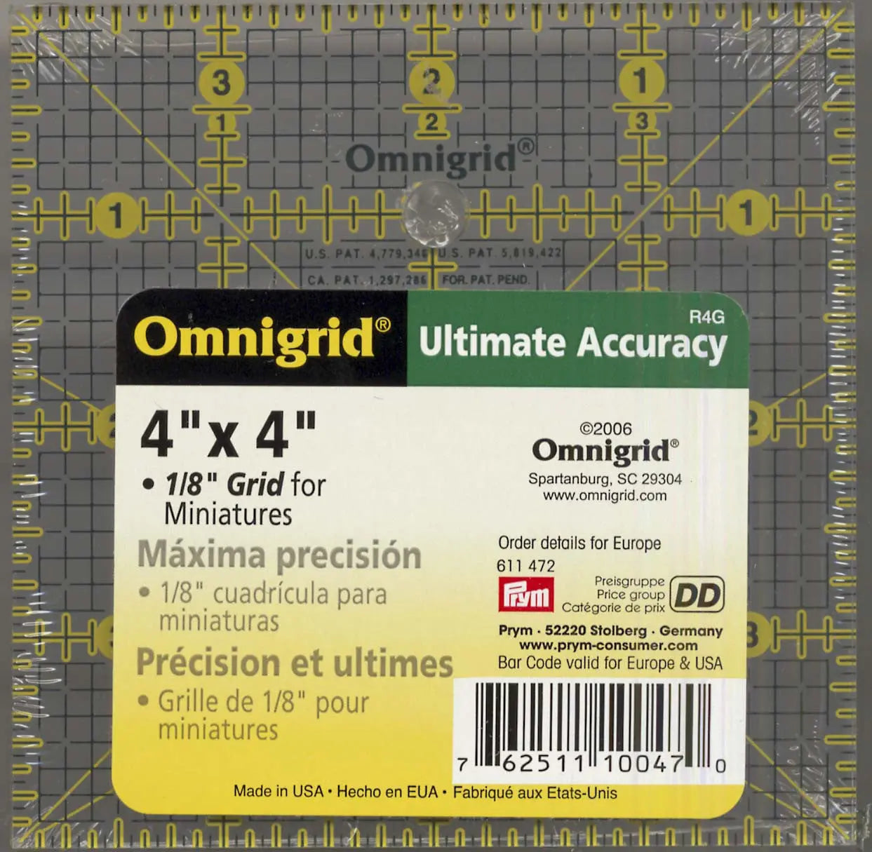 Omnigrid Ruler 4in x 4in With 1/8in Grid - Linda's Electric Quilters