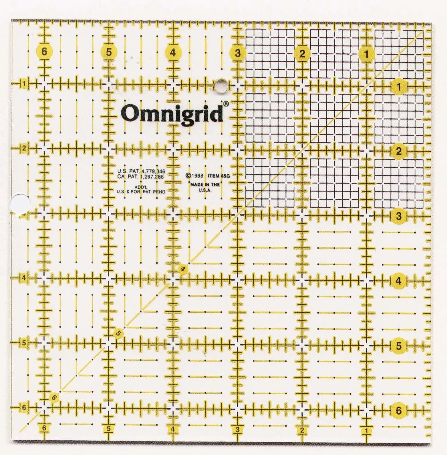 Omnigrid Ruler 6 1/2in x 6 1/2in With Grid - Linda's Electric Quilters