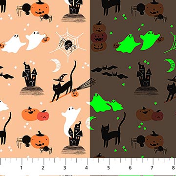 Sweet Treats Orange Castles 45' wide fabric per yard