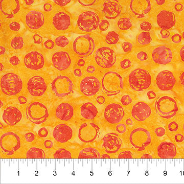 Orange on Yellow Bubble Celebration Cotton 44/45 Fabric Per Yard