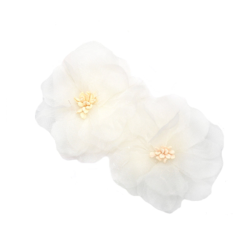 Organza Flower Appliqués - 12pcs 2 1/2" round (6 Cards Per Order) - BPP-A1-27 White