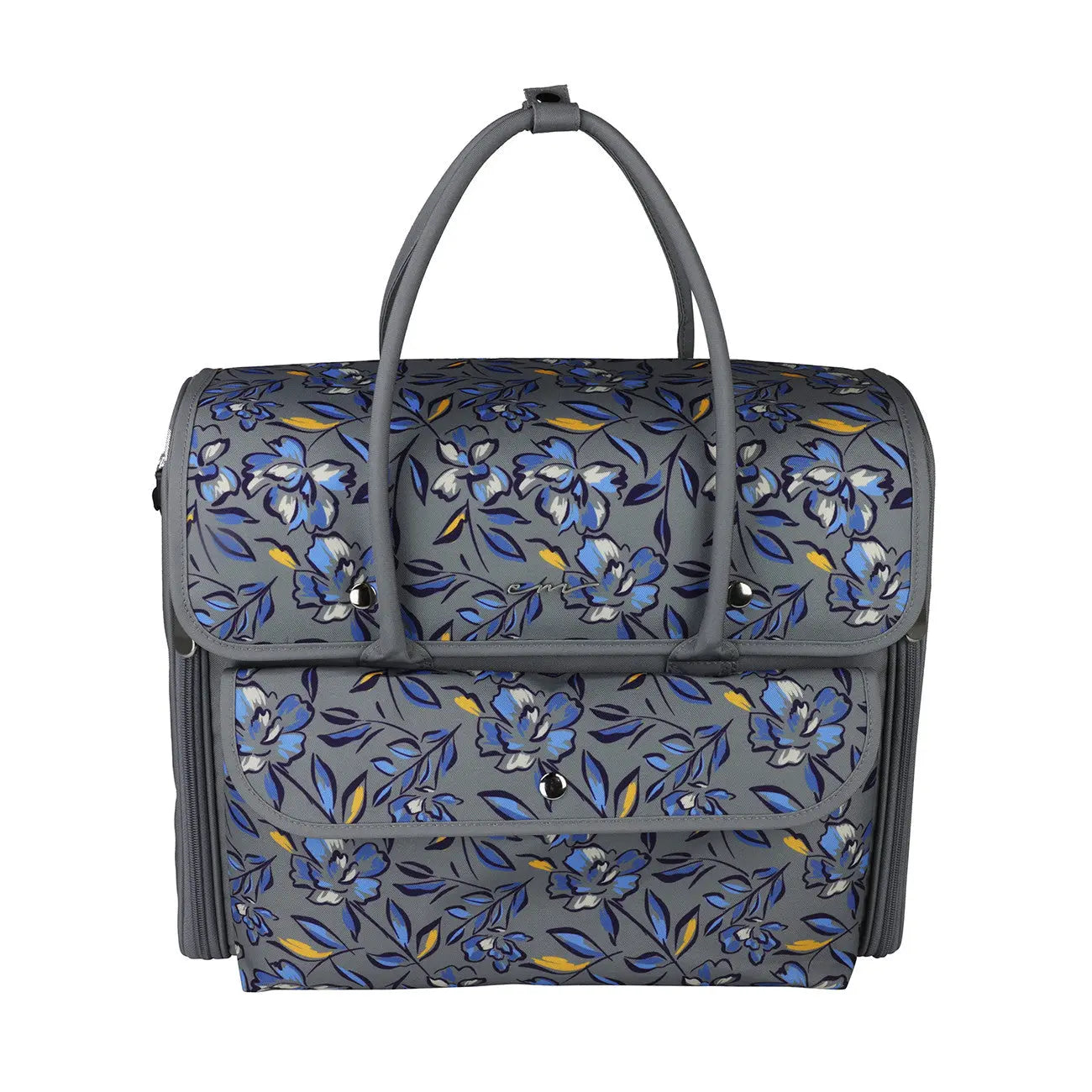 Over the Shoulder Sewing Machine Carry Tote Blue Grey Floral - Linda's Electric Quilters