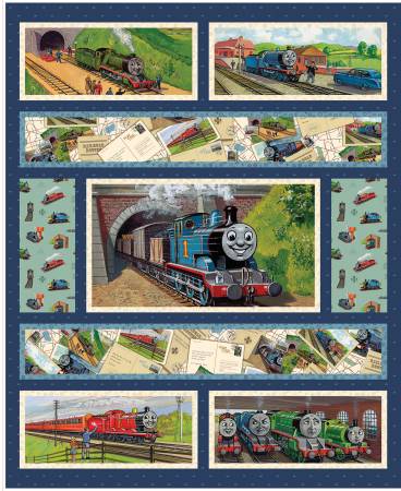 Riley Blake Thomas & Friends 80th Anniversary fabric panel — 35.5 x 43 inch Thomas panel