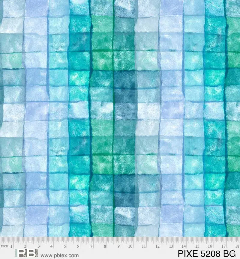 Blue Green Pixels Cotton Wideback Fabric per yard - Linda's Electric Quilters