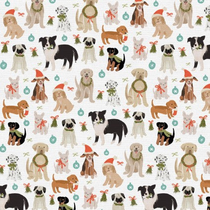 Paintbrush Studio Happy Howlidays dog Christmas quilting cotton fabric