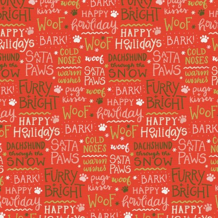 Paintbrush Studio Happy Howlidays words quilting cotton fabric in Red