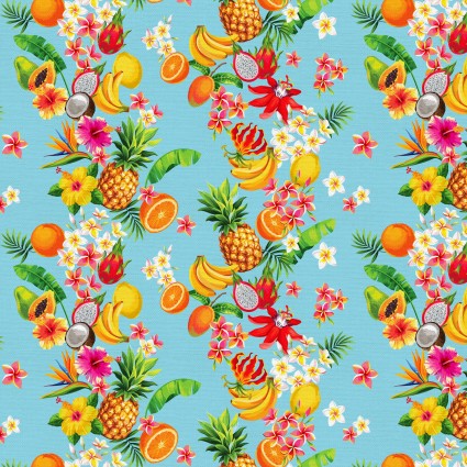 Paintbrush Studio Tropicana tropical stripes quilting cotton fabric in Baby Blue