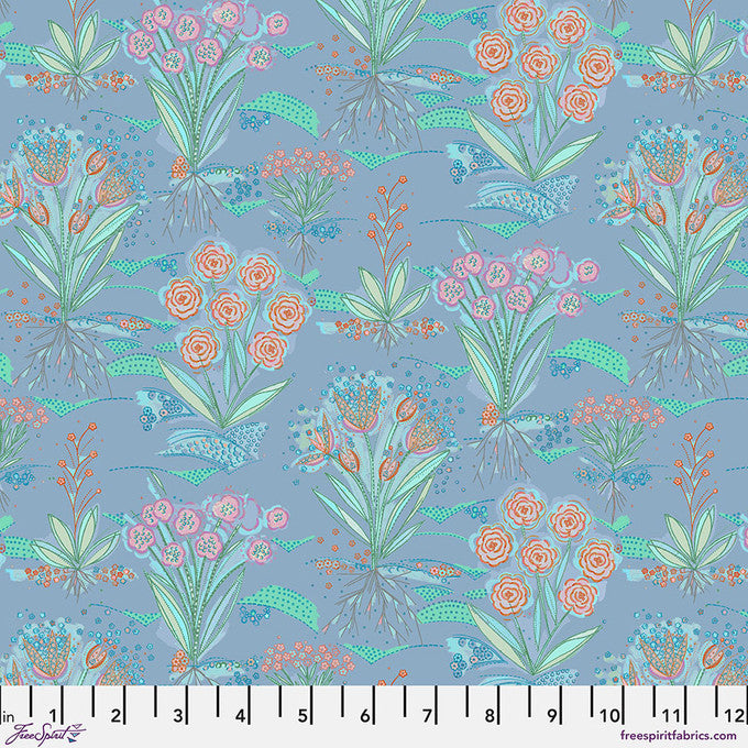 Flourish And Bloom Garden Periwinkle 44"/45" Cotton Fabric Per Yard