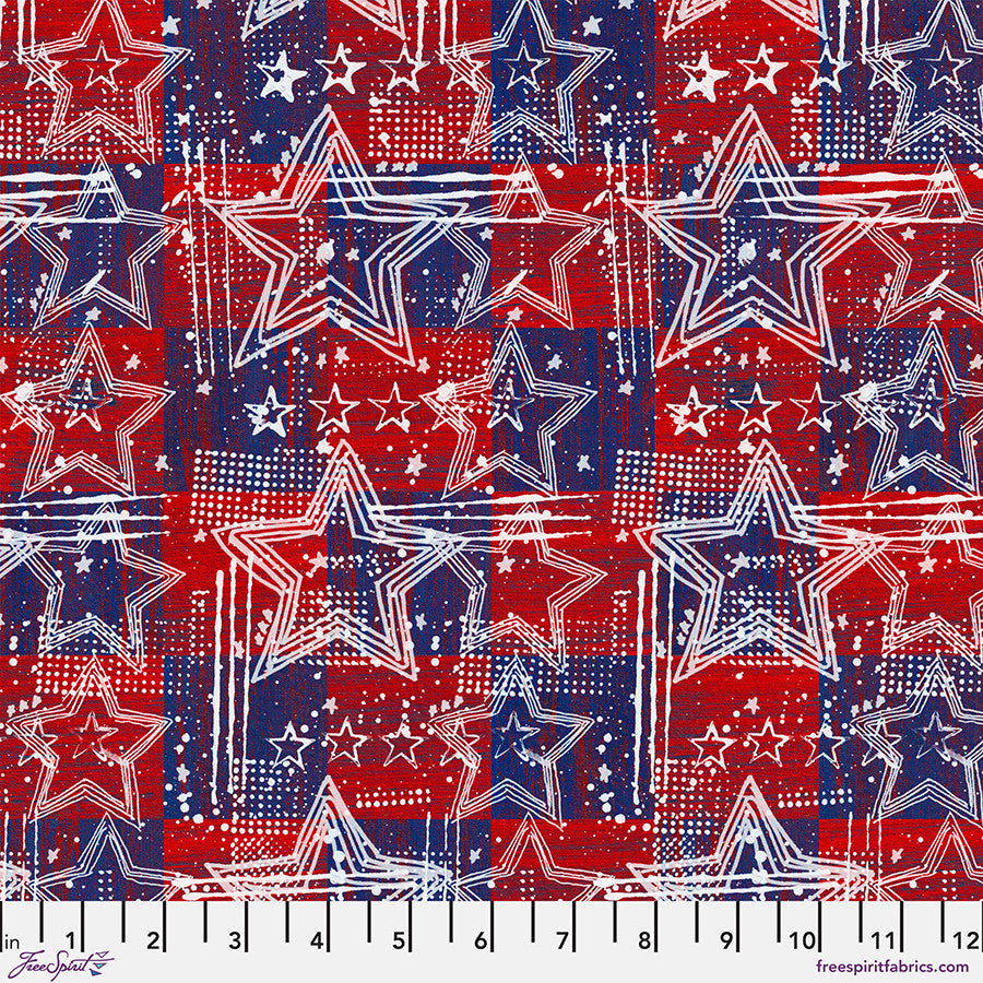 Spangled Stars - Patriotic Americana Cotton 44"/45" Fabric Per Yard