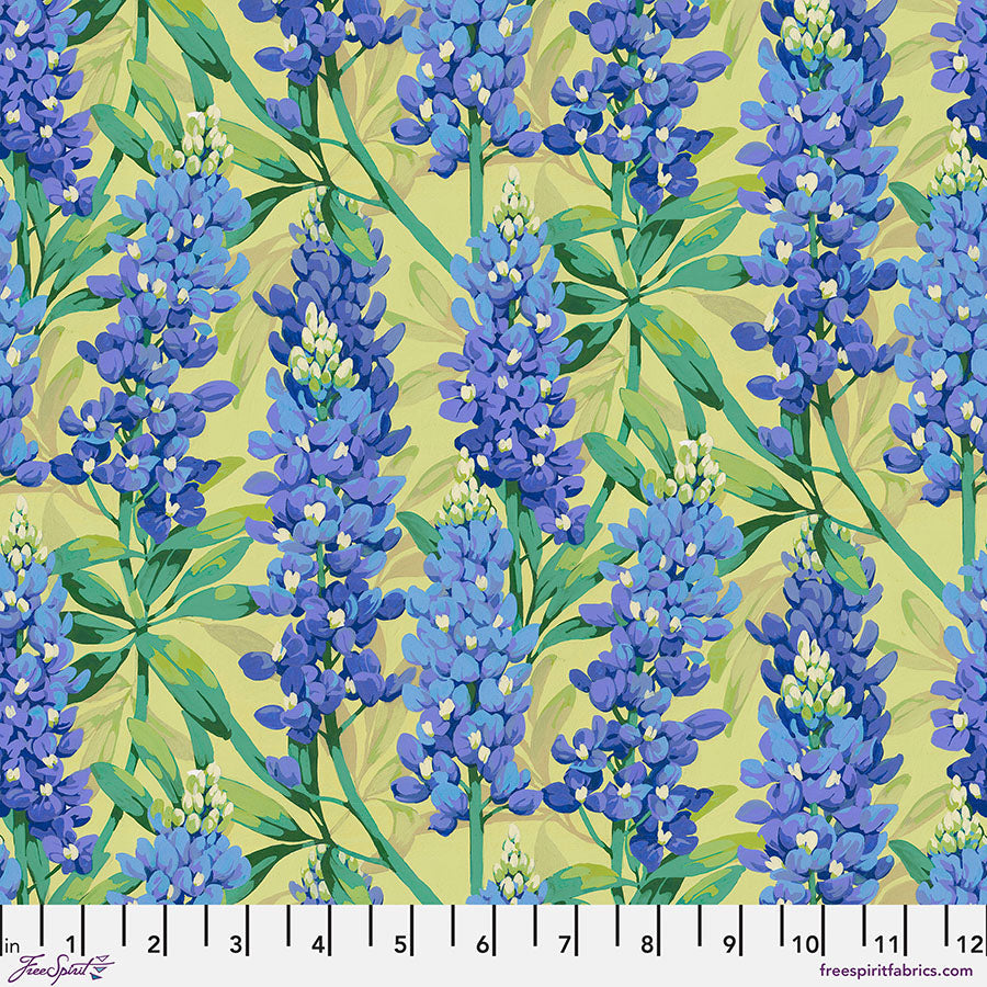 FreeSpirit Nation of Flowers Bluebonnet quilting fabric in Blue