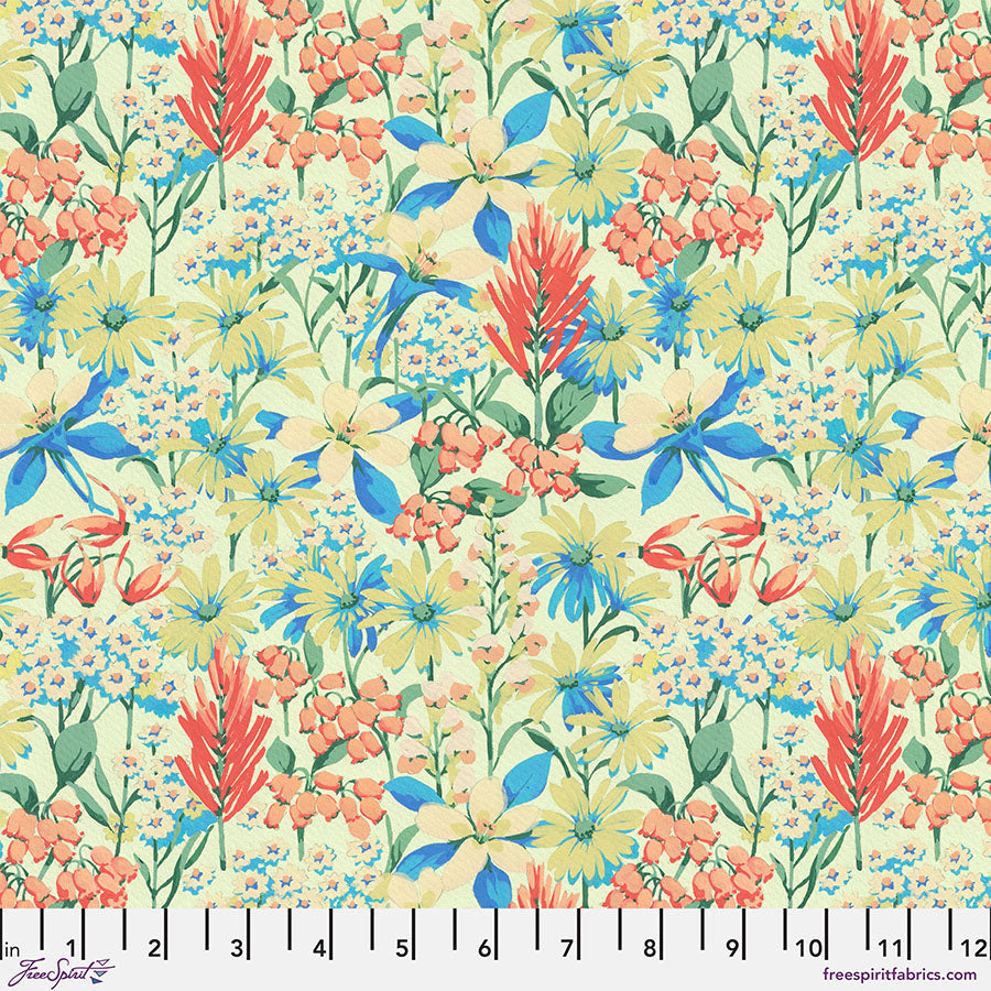 FreeSpirit Nation of Flowers Rocky Mt Wildflowers quilting fabric in Sky