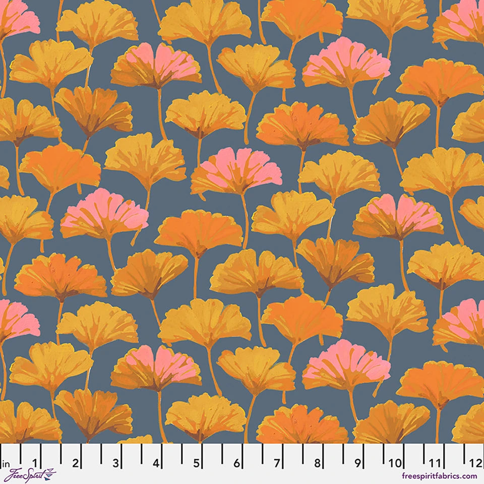 Golden Harvest Gingko Slate Cotton 44"/45" Fabric Per Yard