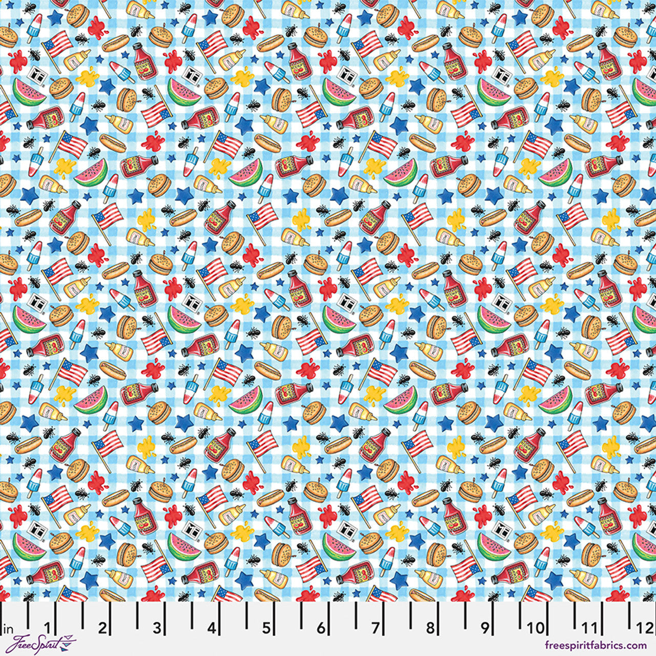 Blue Americas Birthday Cookout Cotton 44"/45" Fabric Per Yard