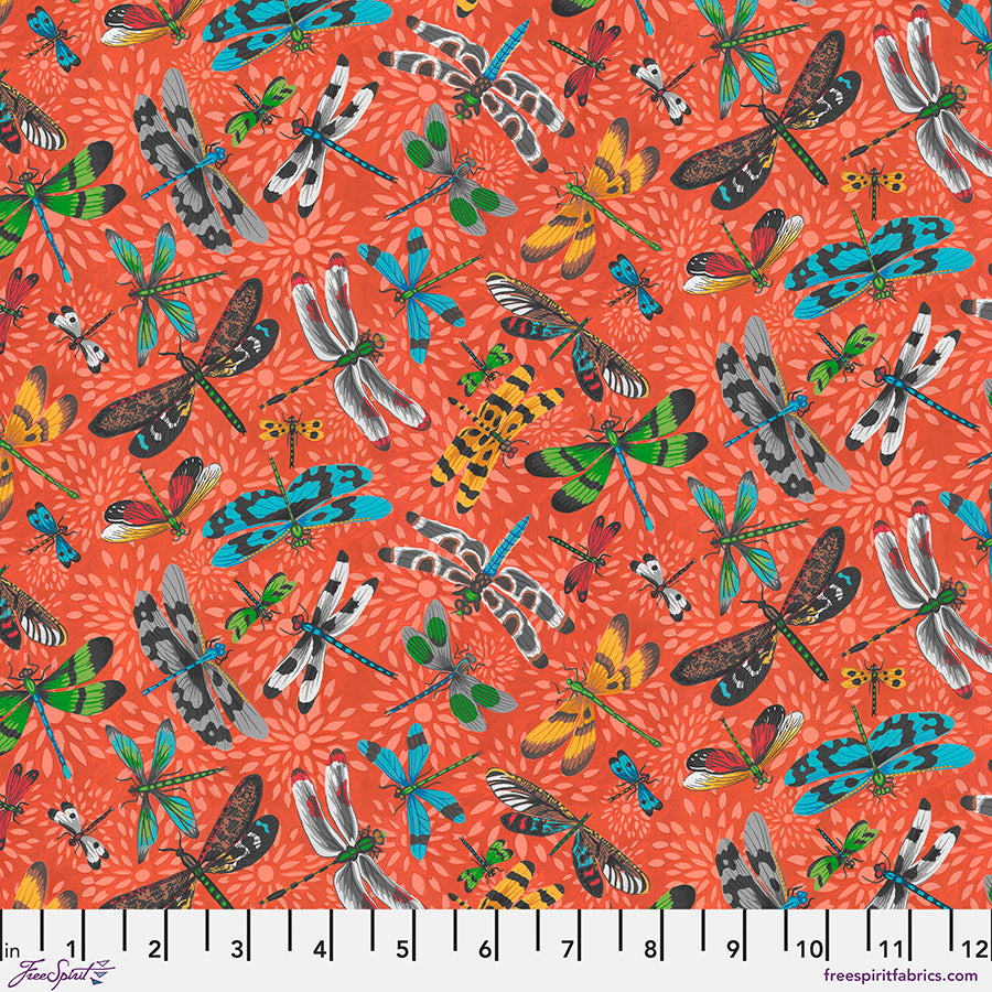 FreeSpirit Utopia Dragonflies quilting fabric in Tangerine